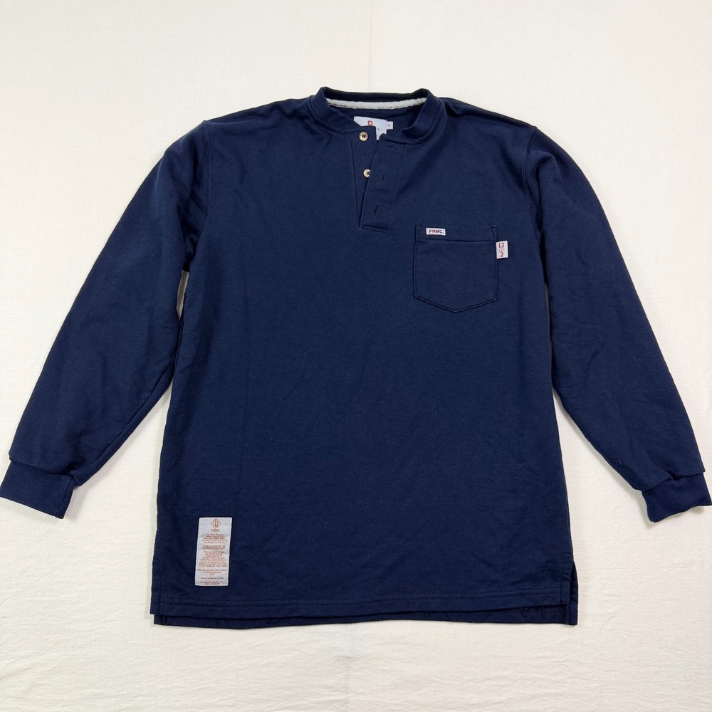 Tyndale FRMC Henley Shirt Mens M Navy Flame Resistant Long Sleeves Workwear USA